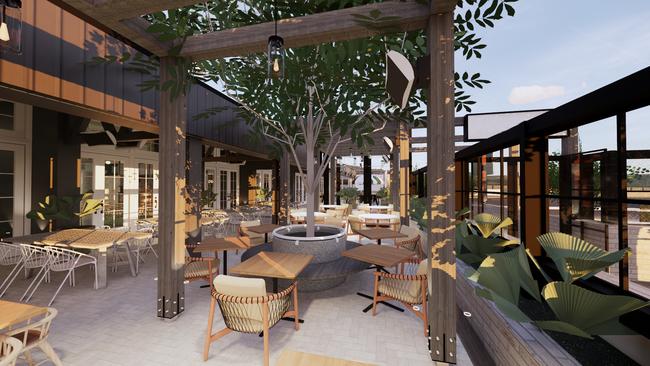 An artist's impression of the ‘al fresco’ outdoor dining area at the New Forest Hotel, still under construction at Frenchs Forest. It is set to open in mid-November. Picture: Supplied