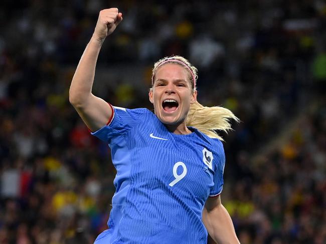 Eugenie Le Sommer celebrates after scoring for France. Picture: Justin Setterfield/Getty Images