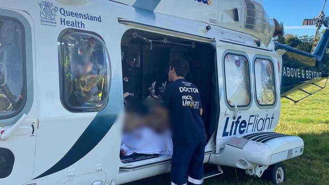 A 71-year-old man was flown to the Royal Brisbane and Women’s Hospital in a critical condition after a crash at Maleny on Thursday. Picture: RACQ LifeFlight Rescue