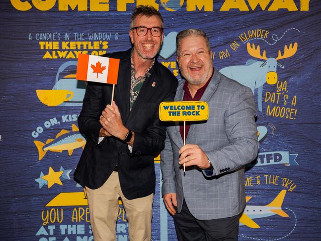 Dane McGuirk (left) and Lee Faulkner at the opening night function for The Empire's Come From Away at The Rock, Saturday, March 15, 2025. Picture: Hey Media