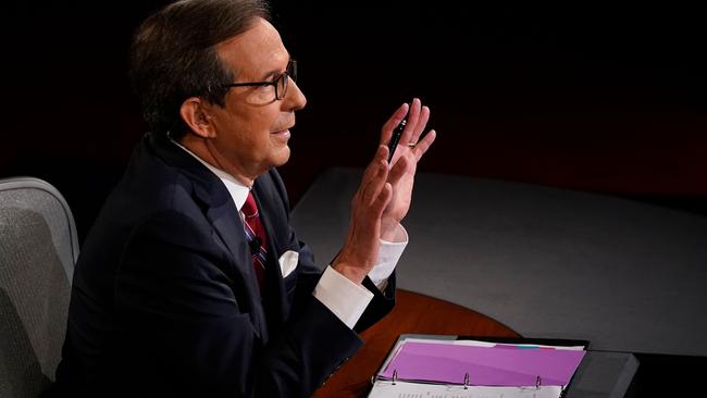 Moderator and Fox News anchor Chris Wallace tries to ‘referee’ as the debate escalates. Picture: Morry Gash/AFP