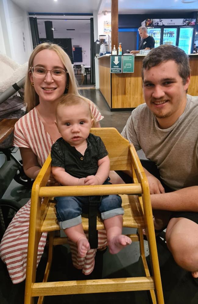 Hayley Mietzel with son Harrison and partner Jaiden Edward. Picture: Contributed