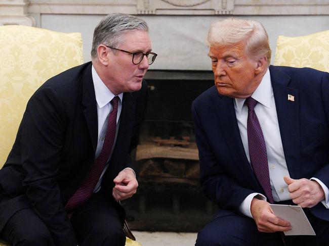 US President Donald Trump holds a bilateral meeting with British Prime Minister Keir Starmer in the Oval Office of the White House in Washington, DC, on February 27, 2025. Starmer is meeting Trump to plead for a US backstop to any Ukraine ceasefire, insisting it would be the only way to stop Russia's Vladimir Putin from invading again. Starmer arrived in Washington late Wednesday to build on a visit by French President Emmanuel Macron, amid growing concerns in Europe that the US leader is about to sell Kyiv short in negotiations with Putin. (Photo by Carl Court / POOL / AFP)