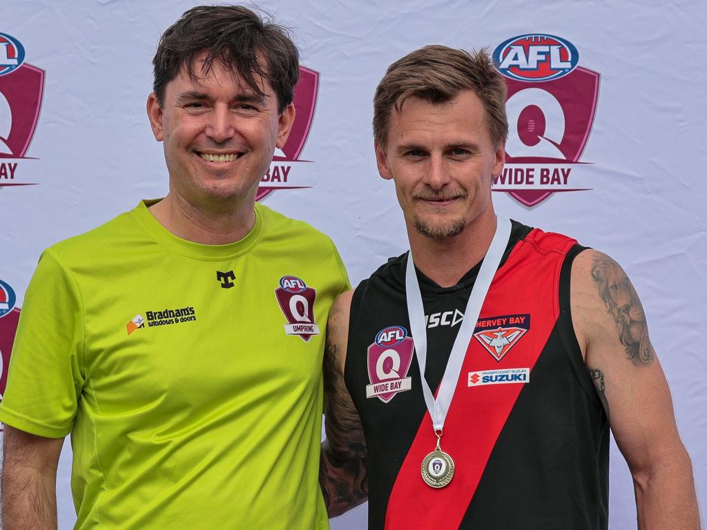 David Briscoe of Hervey Bay Bombers won the best on ground award for the reserves in AFL Wide Bay. Picture: Supplied