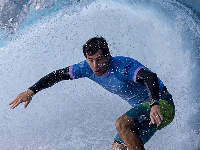 TEAHUPO'O, FRENCH POLYNESIA - JULY 27: Jack Robinson of Team Australia rides a wave during round one of surfing on day one of the Olympic Games Paris 2024 at  on July 27, 2024 in Teahupo'o, French Polynesia. (Photo by Sean M. Haffey/Getty Images)