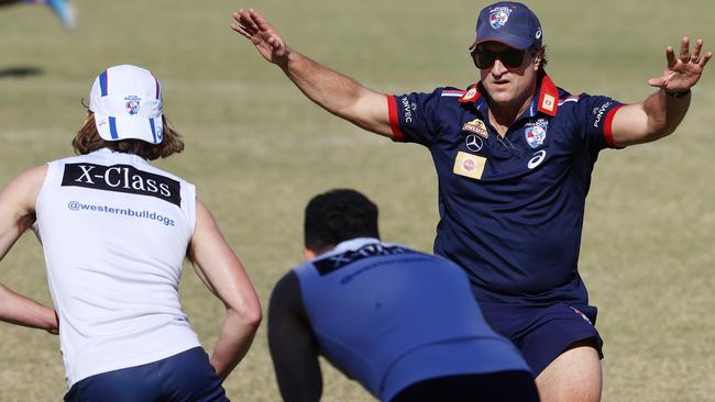 Western Bulldogs coach Luke Beveridge on the tools during training on the Gold Coast. Picture: Michael Klein