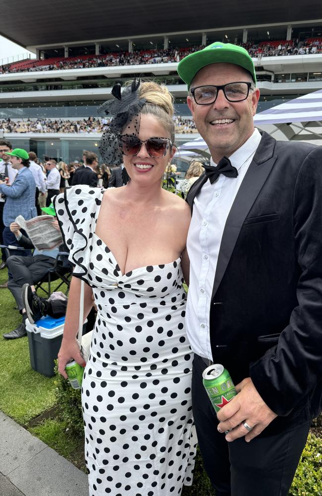 Justine Irvine and Luke Sibley at Flemington for Derby Day on November 2, 2024. Picture: Phillippa Butt