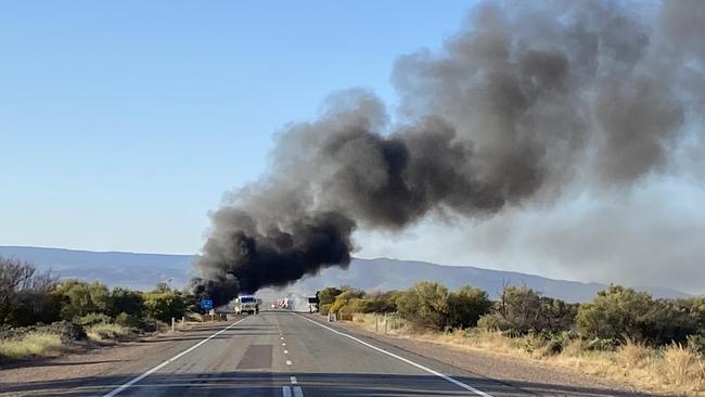 The Augusta Highway, near Horrocks Pass Road, was blocked due to a truck fire. Picture: SAPOL