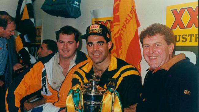 Pat Welsh (right) with Mal Meninga (centre) at the rugby league World Cup in 1994.