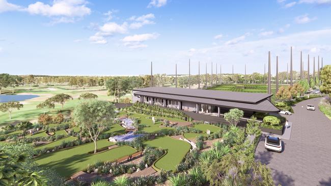 Renders for a new $5m driving range and mini-golf course with dining facilities at Prospect's Country Club Tasmania, occurring parallel to a $14m makeover of the existing 18-hole course and a 372-lot residential development. Picture: Supplied