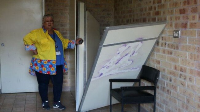 Jane Erkens at the vandalised parent’s room at Reg McCallum Park in Nanango.