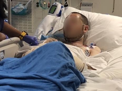 Stabbing victim Brett Halcro is being treated at RPA following the devastating knife attack in Pyrmont.  Supplied