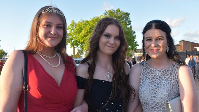 Caitlin Chandler, Sarah Raines and Jayde Greaney at the Mackay Northern Beaches State High School formal, on Saturday October 17. Picture: Zizi Averill