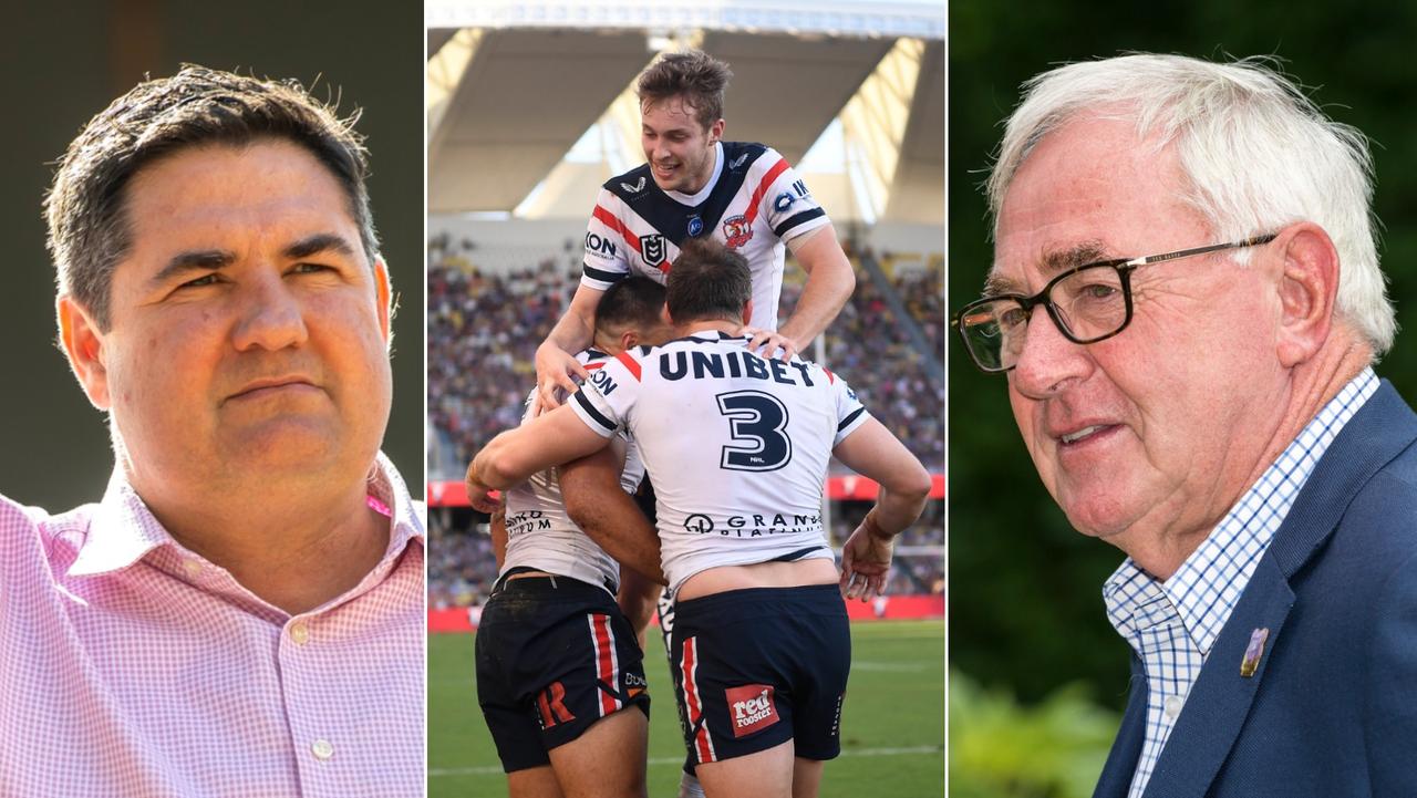 From left to right: Professor Ben Lyons, Roosters halfback Sam Walker and Toowoomba Mayor Paul Antonio.