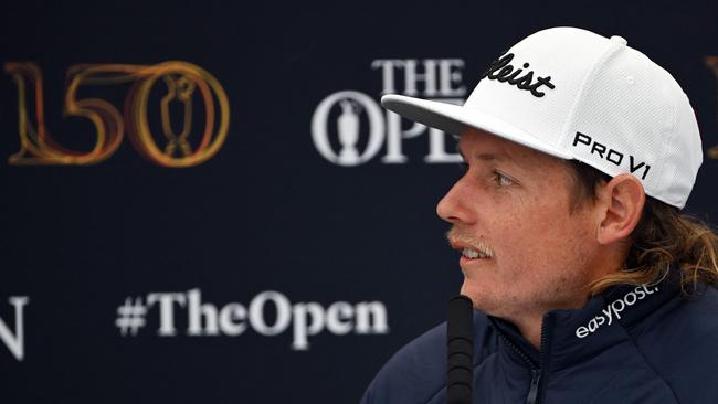 Australia’s Cameron Smith speaks to the media ahead of the 150th British Open Golf Championship on The Old Course at St Andrews in Scotland. Picture: AFP