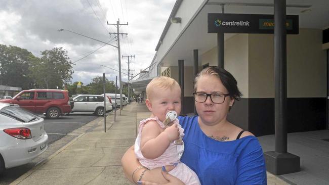 Young mum Kahlia Payne with her daughter Isabel  is frustrated with the process to challenge Centrelink debt. Picture: Tim Jarrett