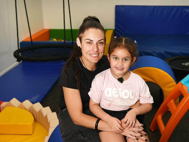 Shae Holt with one her daughters and students of aeiou, Marley-Grace, 4. Picture: Shae Beplate.