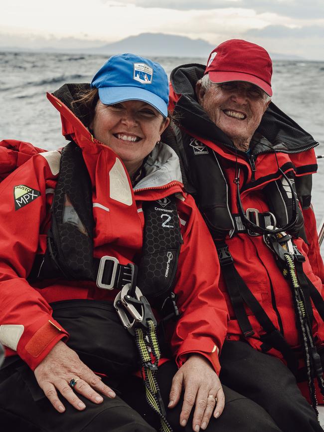 Geoff Hill and daughter Tasha Parker who competed in her first Sydney to Hobart race in 2022. Picture: Bram Vanspengen.