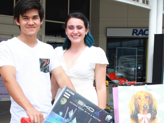 John Strang and Brodie Handebo saved a bundle during a Boxing Day splurge at Cairns Central on Saturday. Picture: Peter Carruthers