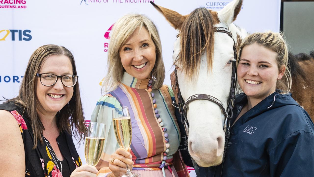 At the The Mort and Co King Of The Mountain launch are from (left) Toowoomba Turf Club CEO Lizzy King, committee member Catherine Kirkwood and trainer Maddy Sears.