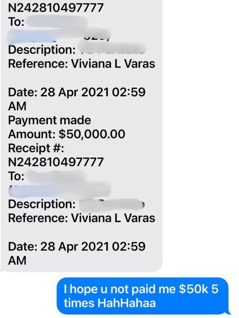 One of the "receipts" given to the victims of Varas after she claimed to have made a $50,000 deposit which never arrived. Picture: Supplied