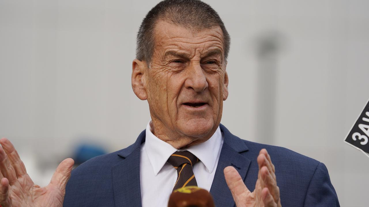 Hawthorn Football Club President Jeff Kennett speaks at a media event in Melbourne Wednesday, May 8, 2019. It was announcement that the round 16 AFL match between Hawthorn and Collingwood will be in aid of raising funds for mental health for Emergency Services workers. (AAP Image/Stefan Postles) NO ARCHIVING