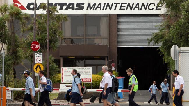 Engineers at the Qantas maintenance facility at Tullamarine in Melbourne.