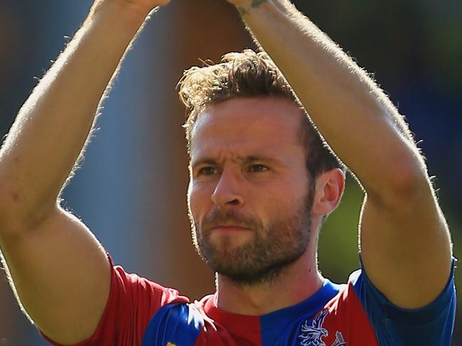 NORWICH, ENGLAND - AUGUST 08: Yohan Cabaye of Crystal Palace celebrates his team's 3-1 win in the Barclays Premier League match between Norwich City and Crystal Palace at Carrow Road on August 8, 2015 in Norwich, England. (Photo by Stephen Pond/Getty Images)