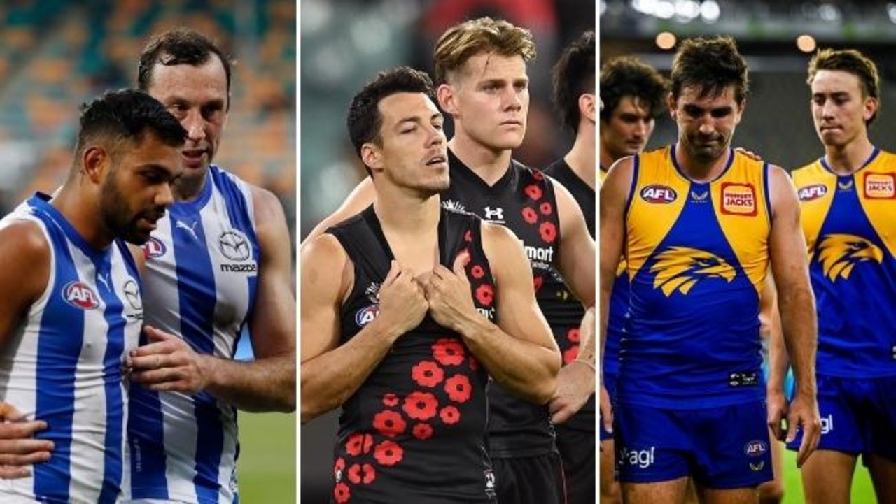 The Kangaroos, the Bombers and the Eagles are all enduring tough times.