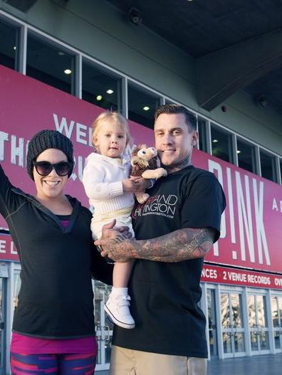 Pink with daughter Willow and husband Carey Hart in Melbourne