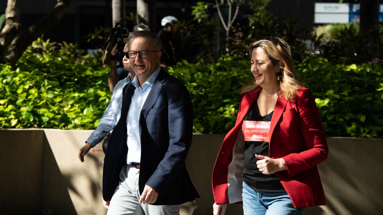 Opposition leader Anthony Albanese with Queensland Premier Annastacia Palaszczuk will make a major funding commitment to fix the Bruce Highway on Sunday. Picture: Brad Fleet