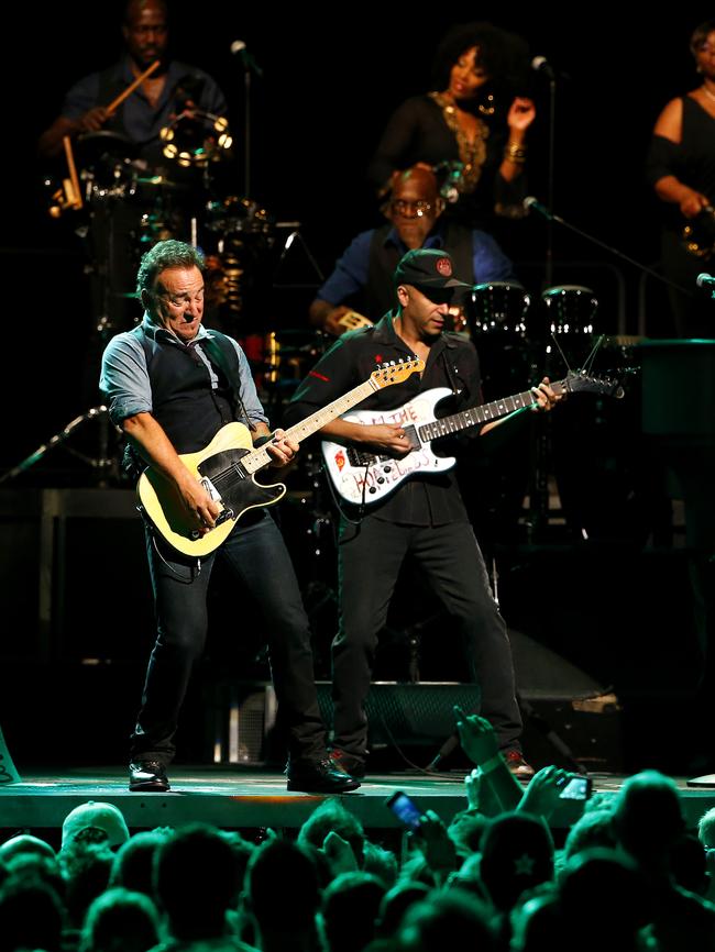 Bruce Springsteen (left) with Tom Morello and the E Street Band in Sydney, 2013. Picture: Bradley Hunter