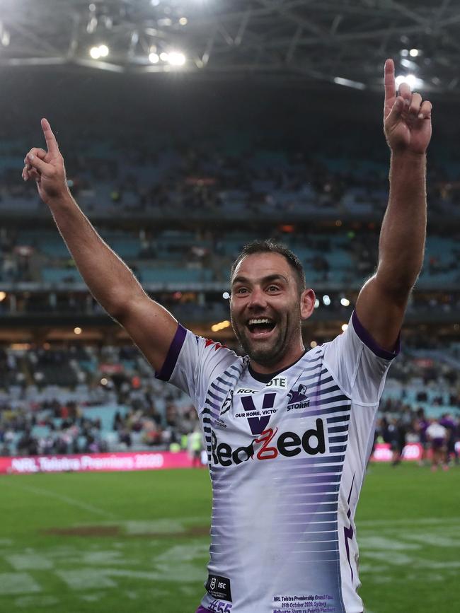 MCameron Smith celebrates victory at full time. Picture: Brett Costello