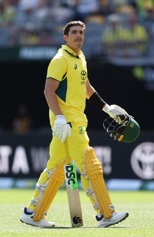 PERTH, AUSTRALIA – NOVEMBER 10: Sean Abbott of Australia walks from the field after being dismissed during game three of the Men's ODI series between Australia and Pakistan at Perth Stadium on November 10, 2024 in Perth, Australia. (Photo by Paul Kane/Getty Images)