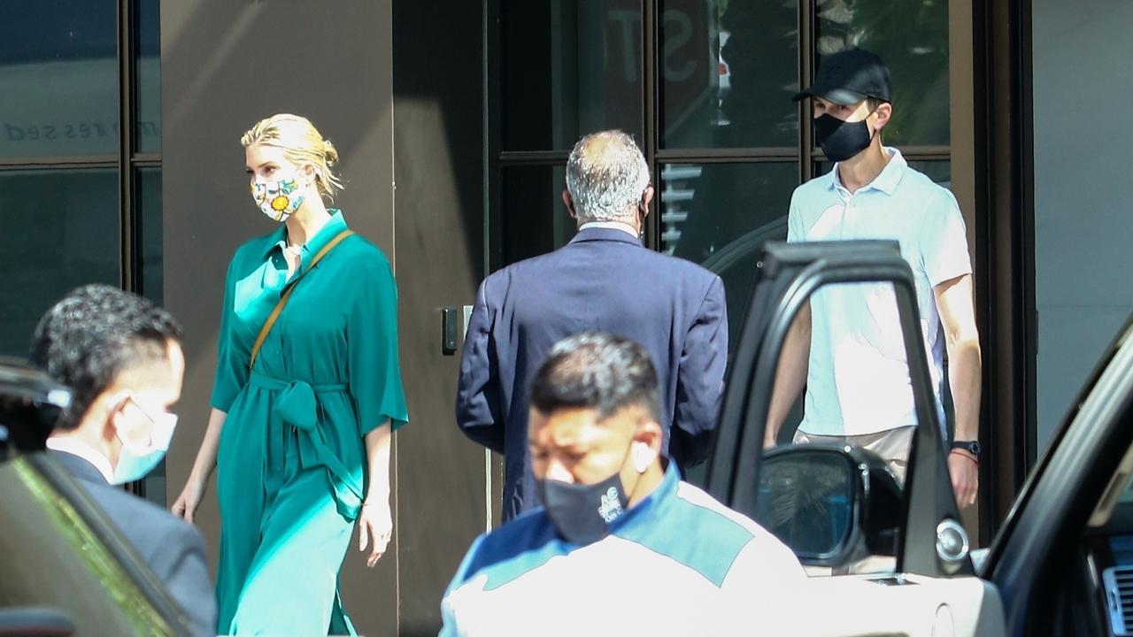 Ivanka Trump and Jared Kushner pictured leaving their Miami Beach condominium protected by the secret service. Picture: Vaem/Backgrid