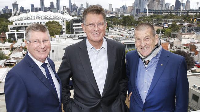 Former Victorian Liberal premiers Denis Napthine, left, Ted Baillieu and Jeff Kennett. Picture: David Caird