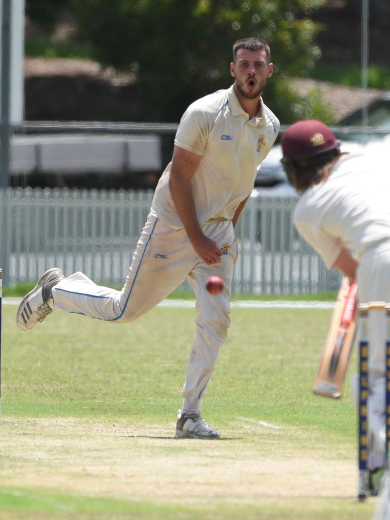 Second grade cricket between Gold Coast Dolphins and Wests at Bill Pippen Oval. Dolphins bowler Patrick Turner. (Photo/Steve Holland)