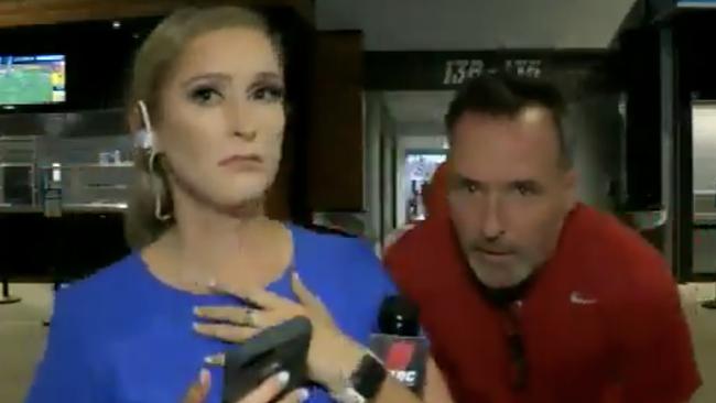 A female sports reporter said she was “violated” by fans while filming a television spot during the Clemson-Georgia college football showdown over the weekend.