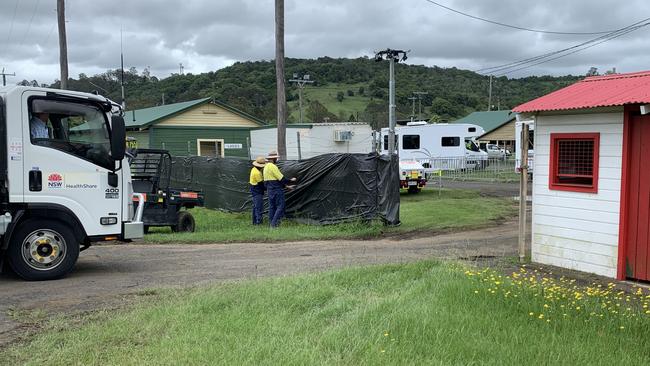 A NSW Health truck arrives to make a delivery to a temporary quarantine facility at Lismore Showgrounds on Sunday.