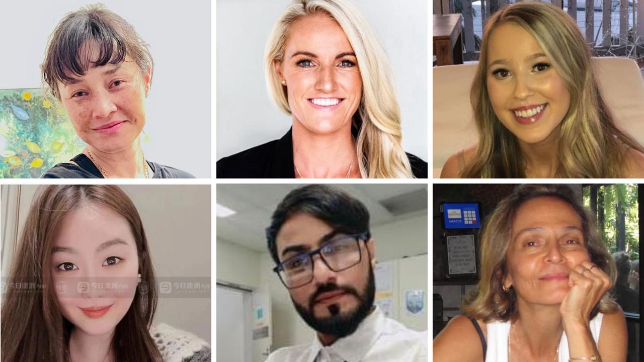 Victims of the attack: TOP, left to right – Jade Young, Ashlee Good, Dawn Singleton BOTTOM, left to right: Cheng Yixuan, Faraz Ahmed Tahir, Pikria Darchia