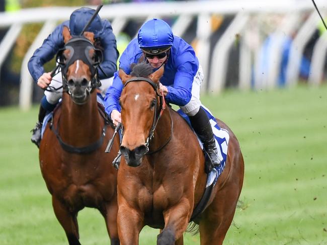 In Secret ridden by James McDonald wins the Coolmore Stud Stakes at Flemington Racecourse on October 29, 2022 in Flemington, Australia. (Photo by Morgan Hancock/Racing Photos via Getty Images)