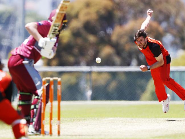 Action from CTPL one dayer between University v Clarence from University Oval. University bowler Andrew Kealy. Picture: Zak Simmonds