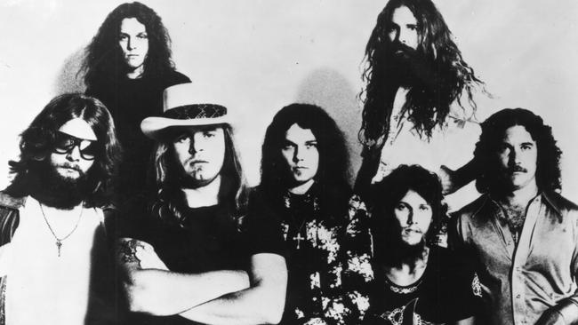 A 1977 publicity picture of the American band Lynyrd Skynyrd. MCA Records