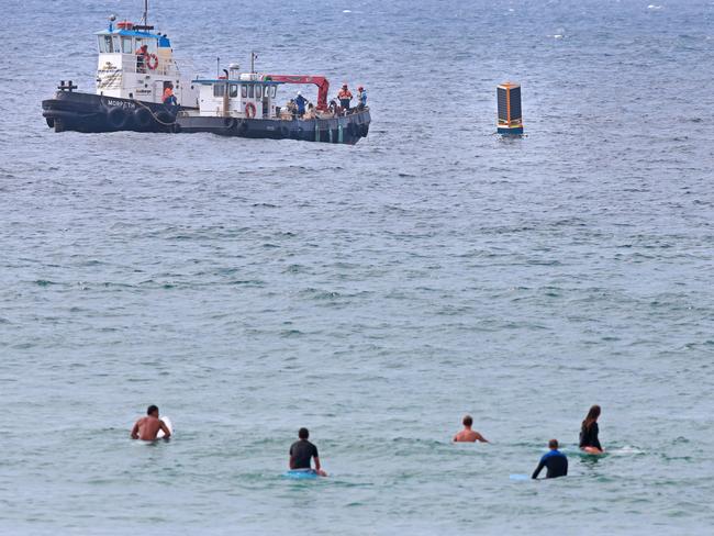 Clever Buoy is installed in ocean off Bondi Beach yesterday.