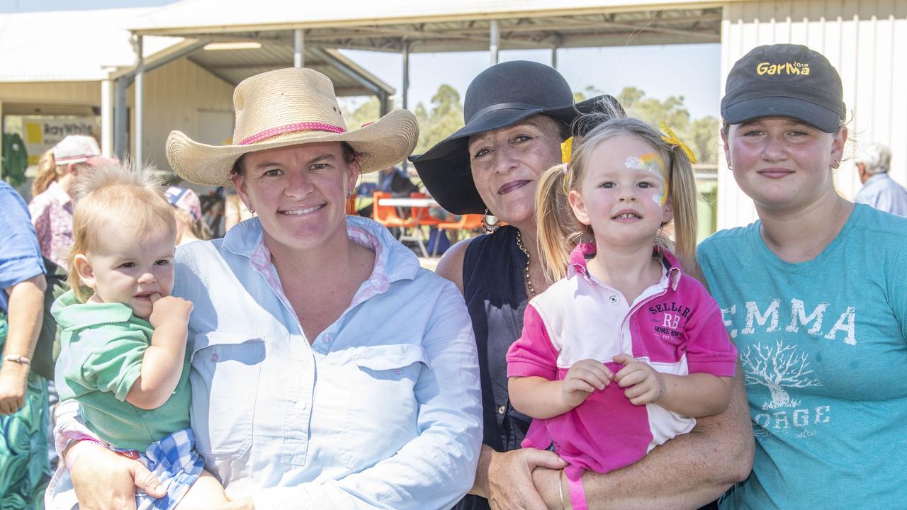 At the 115th Oakey Show at (from left) Harry, Belle, Michelle, Bessie and Emma Prendergast. Picture: Nev Madsen.