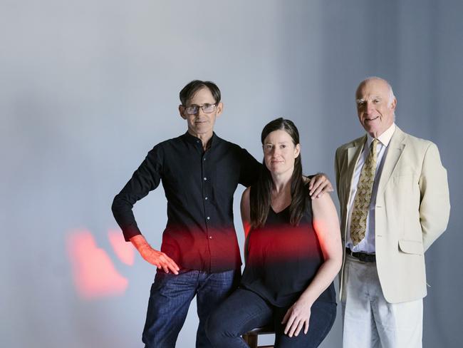 EMBARGO FOR TWAM, 01 MARCH 2025. FEE MAY APPLY. L-R Alex Dudley, Jane Dudley and Dr Gordon Parker. Psychiatrist Dr Gordon Parker wrote A Gut Mood Solution and is calling for clinical trials after Jane Dudleys Bipolar 1 condition was successfully treated with a gut microbiome transplant, donated by her husband Alex. Photo: Nic Walker / TWAM