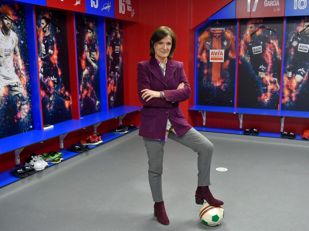 Amaia Gorostiza, 51, businesswoman and president of the SD Eibar football club, in the locker room at the Ipurua stadium in Eibar, Spain on February 27, 2018. Picture: AFP