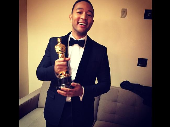Chrissy Teigen shares a photo of husband John Legend at the Oscars 2015 via Instagram