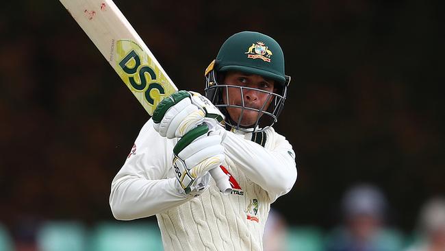 WORCESTER, ENGLAND - AUGUST 07: Usman Khawaja of Australia pulls the ball towards the boundary during the first day of the Tour Match between Worcester and Australia at Blackfinch New Road on August 07, 2019 in Worcester, England. (Photo by Matthew Lewis/Getty Images)