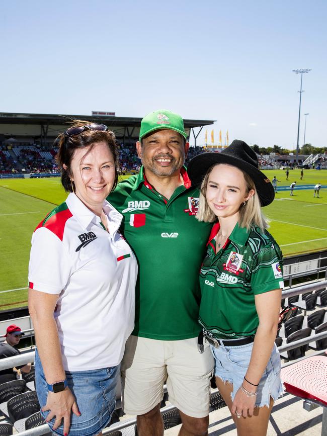 Arnna Bouwens, Darren Kennedy and Georgia Bouwens from Wynnum at the Intrust Super Cup Grand Final between Wynnum Manly Seagulls and Norths Devils, Sunday, October 10, 2021 - Picture: Richard Walker
